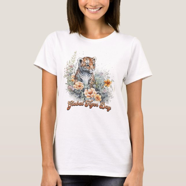 Global Tiger Day, watercolor cub T-Shirt (Front)