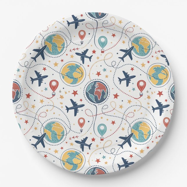 Global Travel Aviation Pattern (1) Paper Plate (Front)