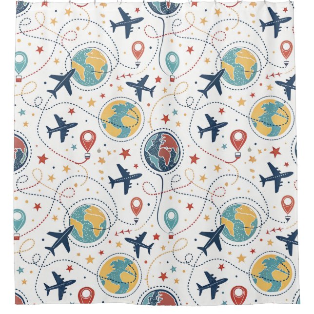 Global Travel Aviation Pattern (1) Shower Curtain (Front)