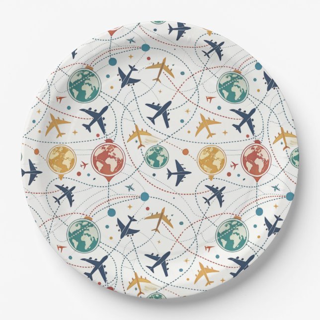 Global Travel Aviation Pattern (2) Paper Plate (Front)
