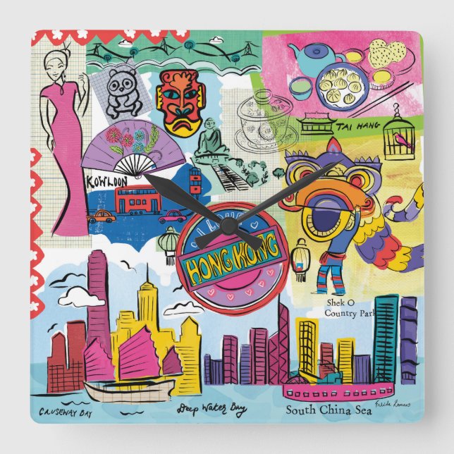 Global Travel - Hong Kong Square Wall Clock (Front)