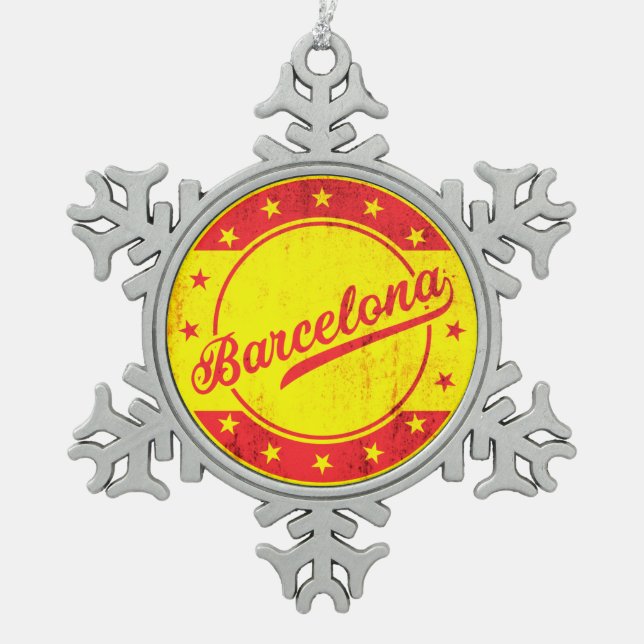 Global Traveller - Barcelona, Spain Snowflake Pewter Christmas Ornament (Front)