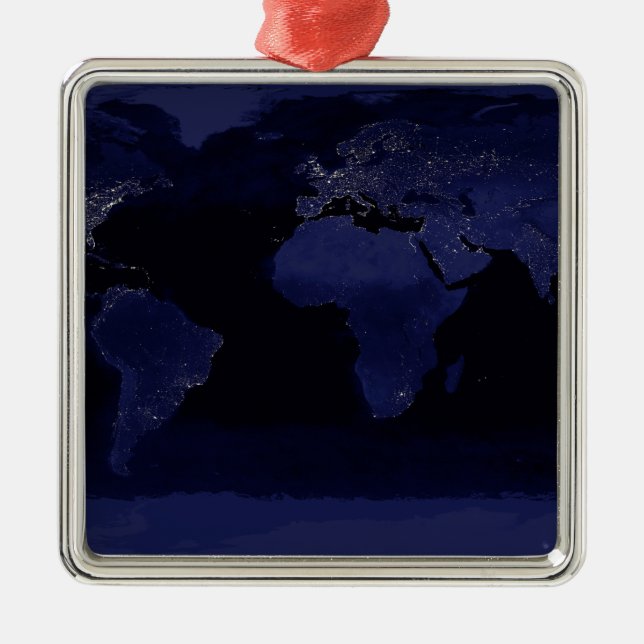 Global View of Earth's City Lights Metal Tree Decoration (Front)