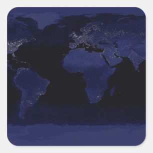 Global View of Earth's City Lights Square Sticker