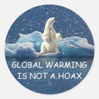 GLOBAL WARMING IS NOT A HOAX, Polar Bear on Ice Classic Round Sticker