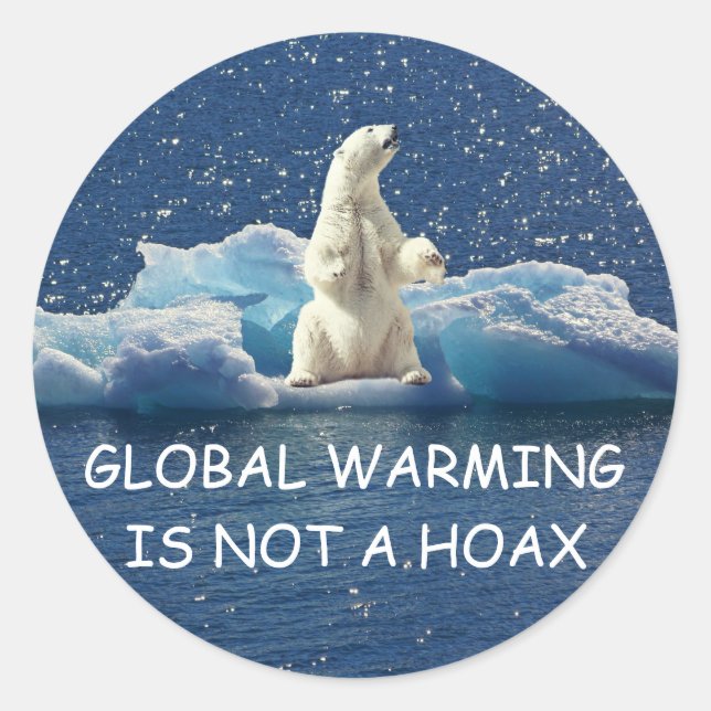 GLOBAL WARMING IS NOT A HOAX, Polar Bear on Ice Classic Round Sticker (Front)