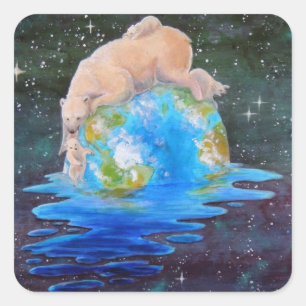 Global Warming Polar Bear and Cubs Square Sticker