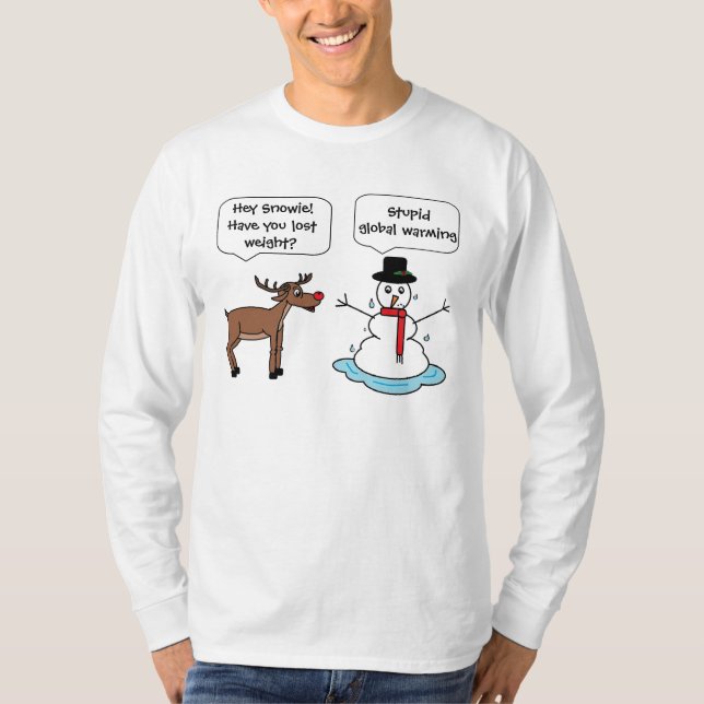 global warming snowman long sleeve for men T-Shirt (Front)