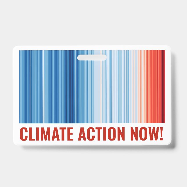 Global Warming Stripes Climate Change Crisis Earth ID Badge (Front)
