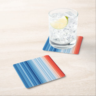 Global Warming Stripes Climate Change Temperatures Square Paper Coaster