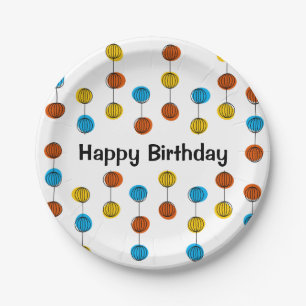 Globe Chain Happy Birthday round Paper Plate