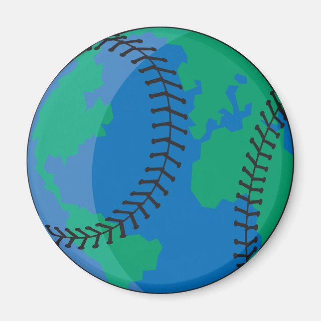 globe earth worldwide baseball magnet (Front)