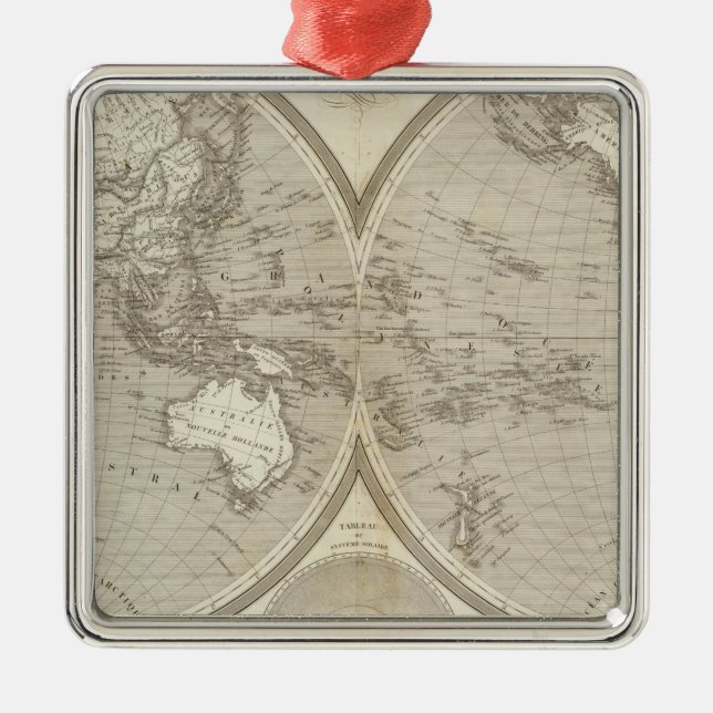 Globe map metal tree decoration (Front)