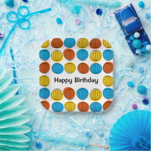 Globe Multi Happy Birthday paper plate square