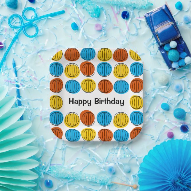 Globe Multi Happy Birthday paper plate square (Party)
