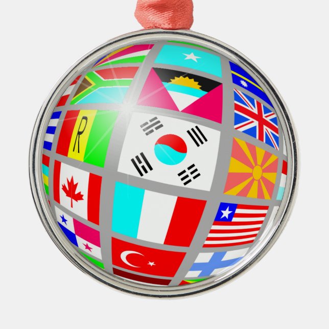 Globe of Flags  Metal Tree Decoration (Front)