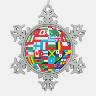 globe of flags pewter ornament