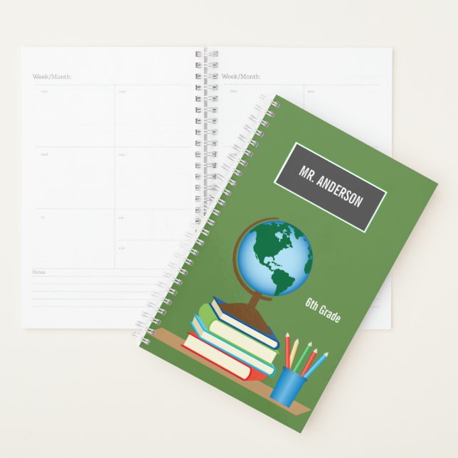 Globe on School Books Personalised Teacher Planner (Display)