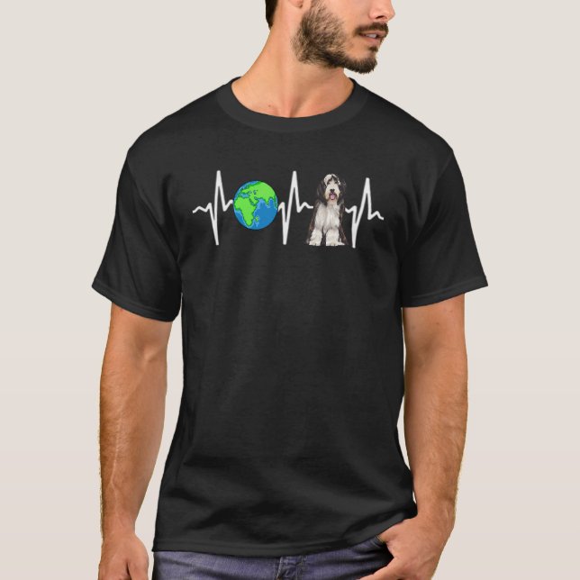 Globe Planet Earth Bearded Collie Heartbeat Dog T-Shirt (Front)