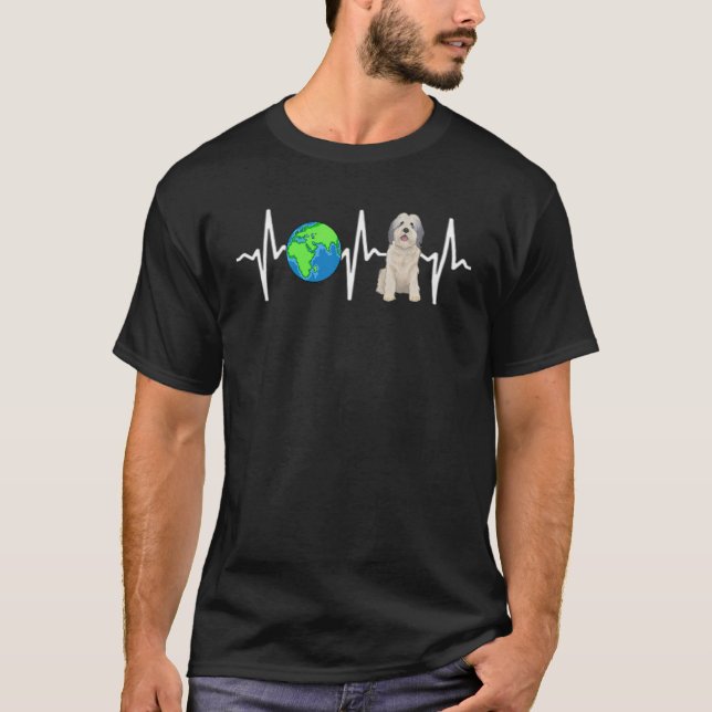 Globe Planet Earth Polish Lowland Sheepdog Heartbe T-Shirt (Front)