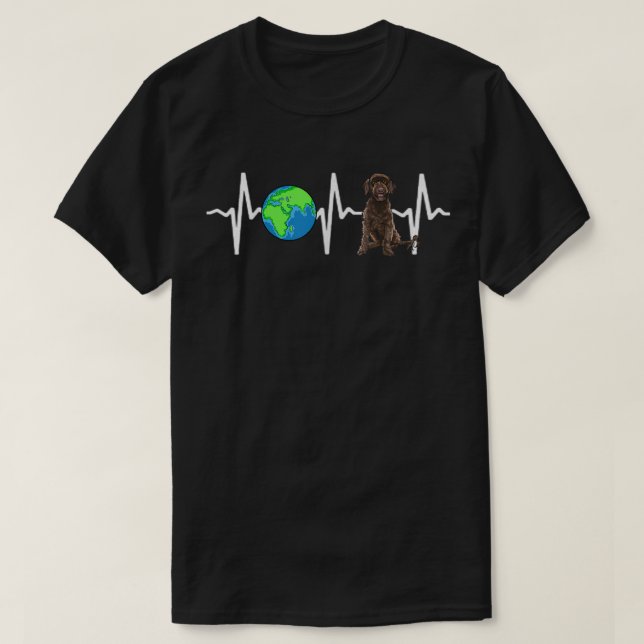Globe Planet Earth Portuguese Water Dog Heartbeat  T-Shirt (Design Front)