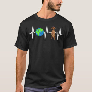 Globe Planet Earth Vizsla Heartbeat Dog Lover T-Shirt