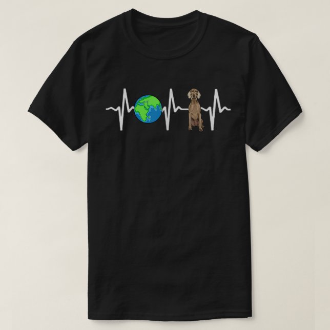 Globe Planet Earth Weimaraner Heartbeat Dog Lover  T-Shirt (Design Front)