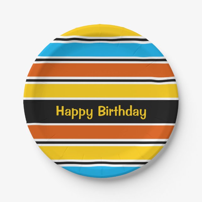 Globe Stripe Classic Birthday round Paper Plate (Front)