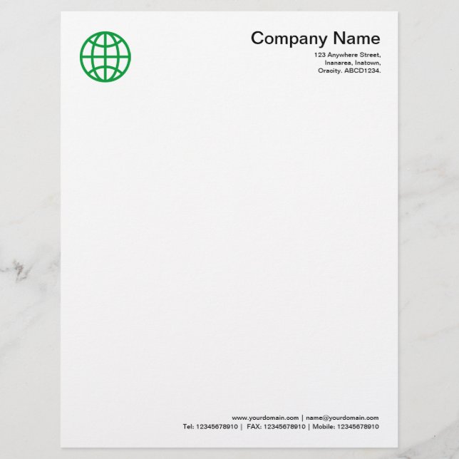 Globe Symbol - Grass Green Personalized Letterhead (Front)