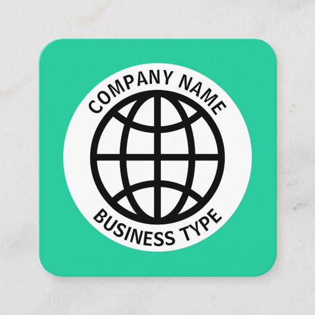 Globe Symbol -  Green #19CD99 Square Business Card (Front)