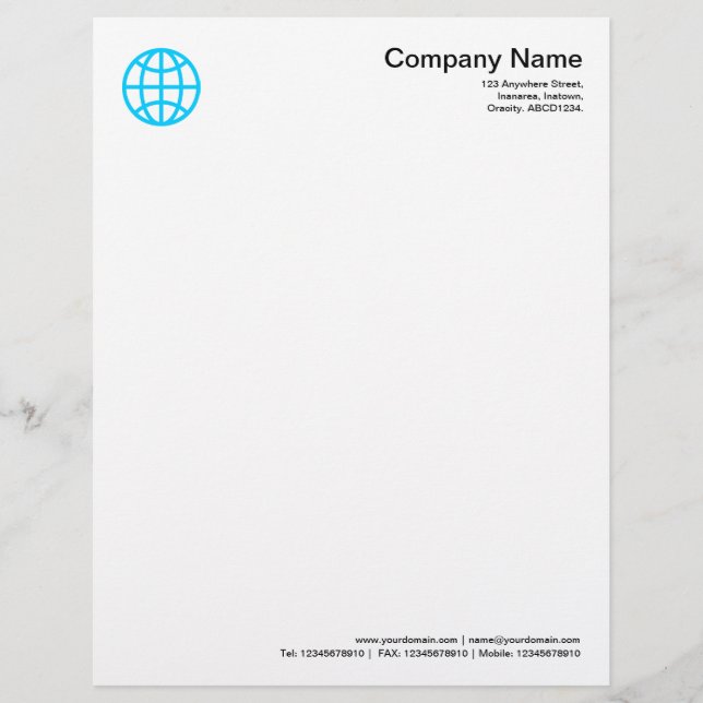 Globe Symbol - Sky Blue Personalized Letterhead (Front)