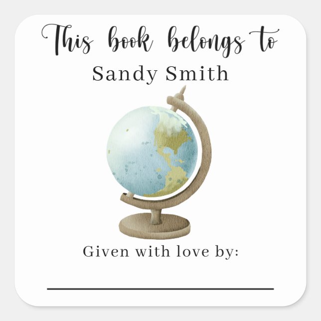 Globe - This book belongs to with message Square Sticker (Front)