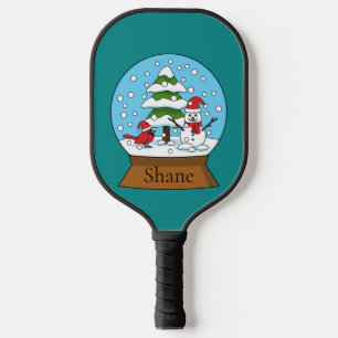 Globe w Cardinal Snowman & Pine Tree Personalise Pickleball Paddle