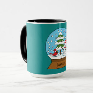 Globe w Cardinal Snowman & Pine Tree Personalize Mug