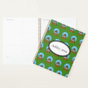 Globe w Cute Sparrow Playing Soccer Personalise Planner