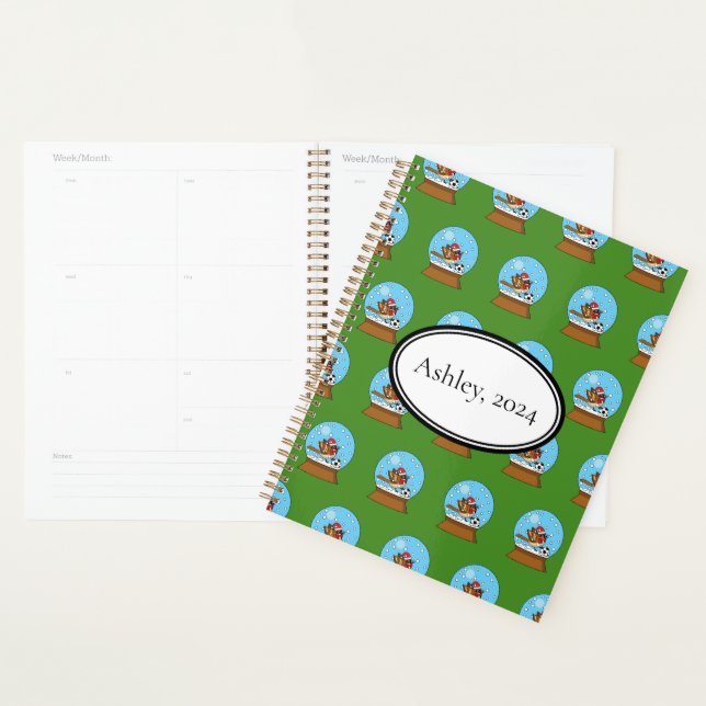 Globe w Cute Sparrow Playing Soccer | Personalise Planner (Display)