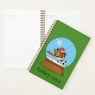 Globe w Cute Sparrow Playing Soccer   Personalize Planner
