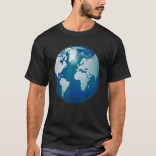 Globe World Map Planet Earth Blue White Design T-Shirt