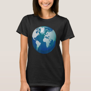 Globe World Map Planet Earth Blue White Design T-Shirt