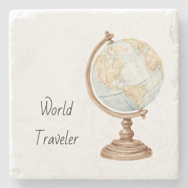 Globe World Traveller Stone Coaster (Front)