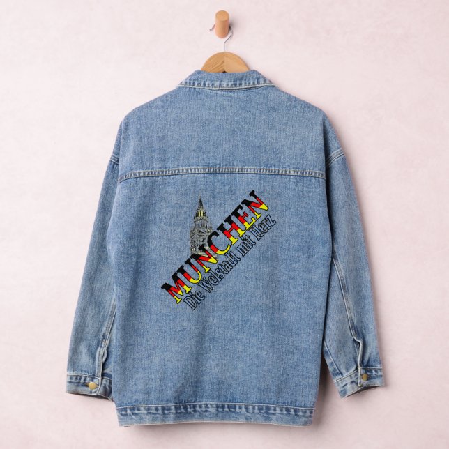 Glockenspiel tower in Munich, Bavaria, Germany Denim Jacket (Hangar)