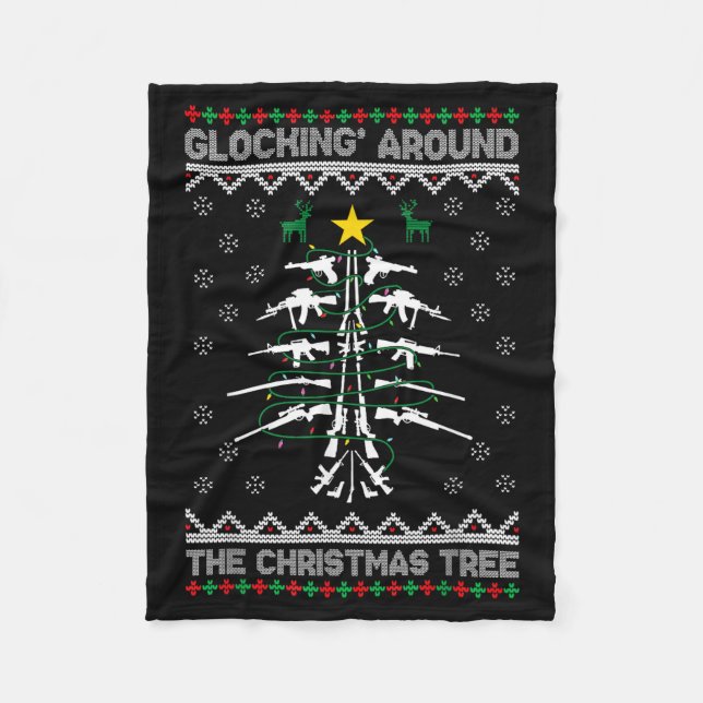 Glocking Around The Christmas Tree Ugly Christmas  Fleece Blanket (Front)