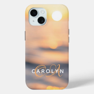 Gloden Beach Sunset Name Monogrammed iPhone 15 Case