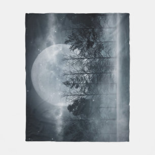 Gloomy Dark Forest: Moonlit Scene Fleece Blanket