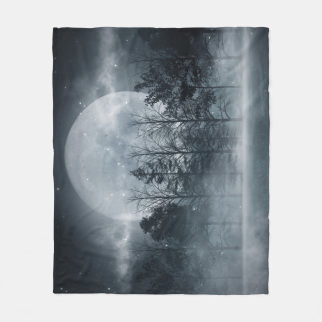 Gloomy Dark Forest: Moonlit Scene Fleece Blanket (Front)