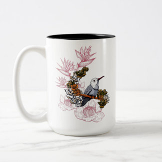 Gloomy Skull and Bird with Flowers Two-Tone Coffee Mug