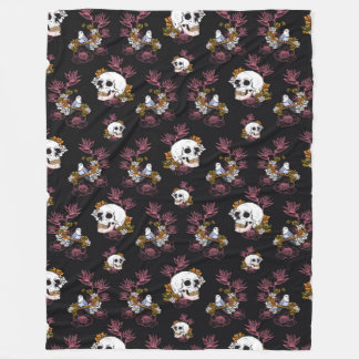 Gloomy skull and dark bird fleece blanket