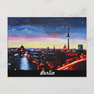 Gloomy Skyline Of Berlin Germany with Stars Postcard