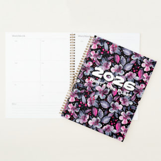 Gloria-Black,Gray,Pink Floral Customizable Planner