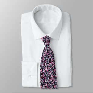 Gloria Floral in Grey and Magenta on Black Tie